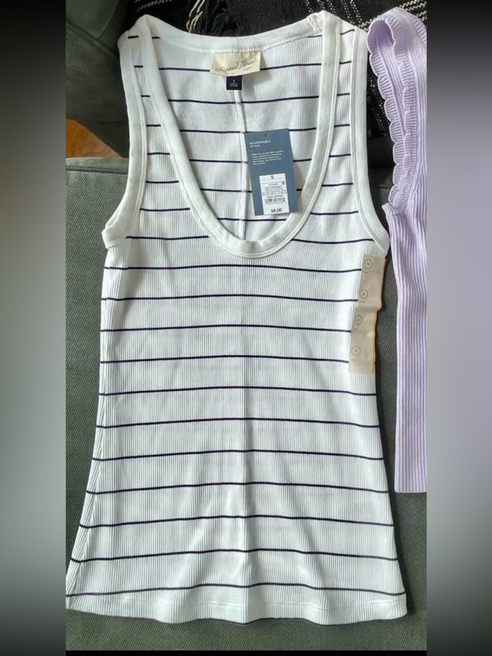 Universal Thread White Tank with Navy Thin Stripes